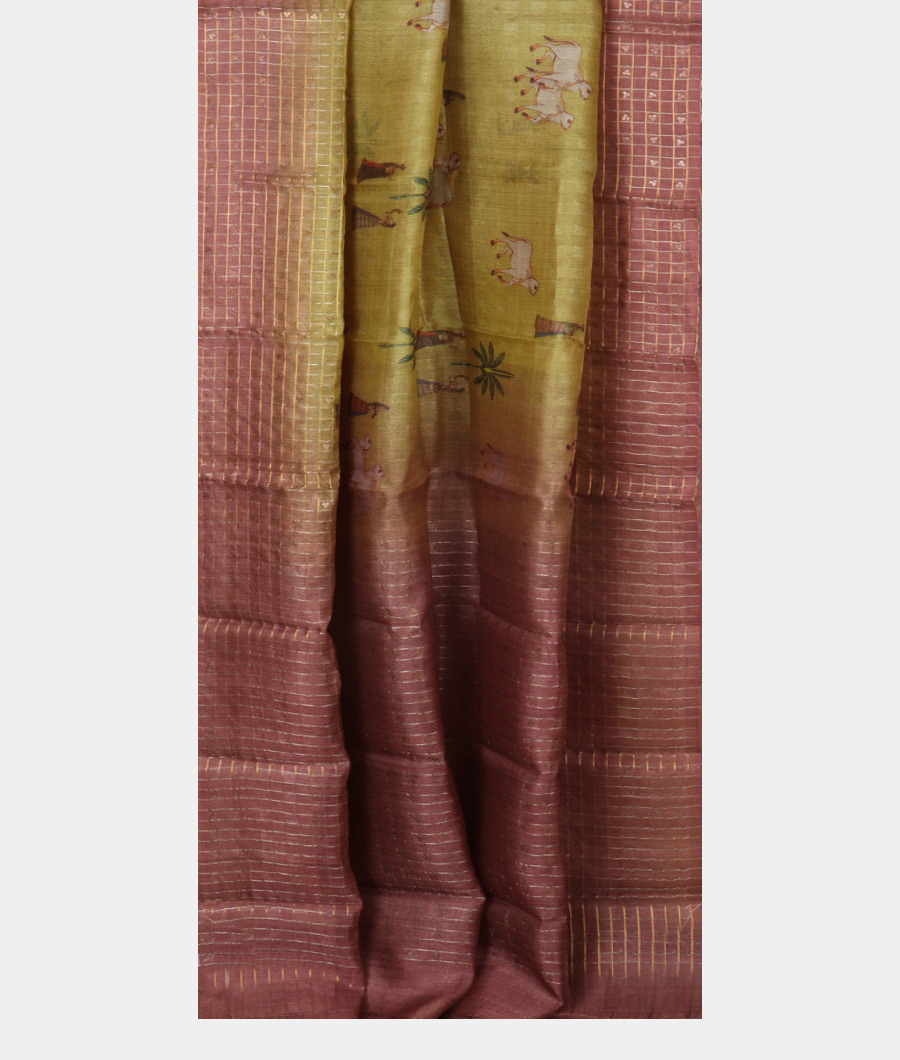 Mehndi Green Tussar Organza Printed Saree T3126322