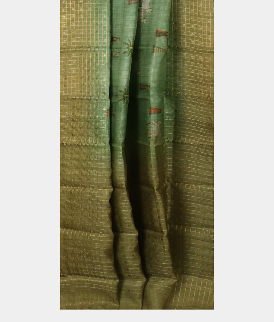 Green Tussar Organza Printed Saree T3126292