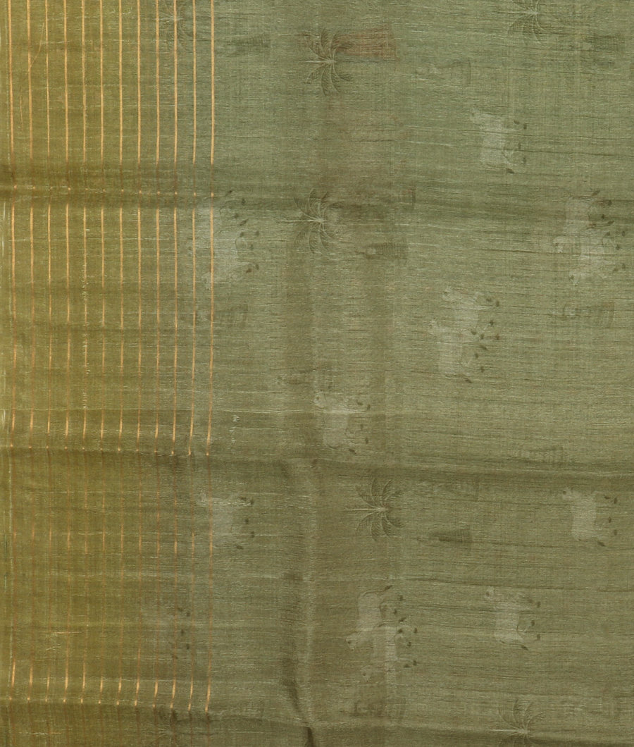 Green Tussar Organza Printed Saree T3126293