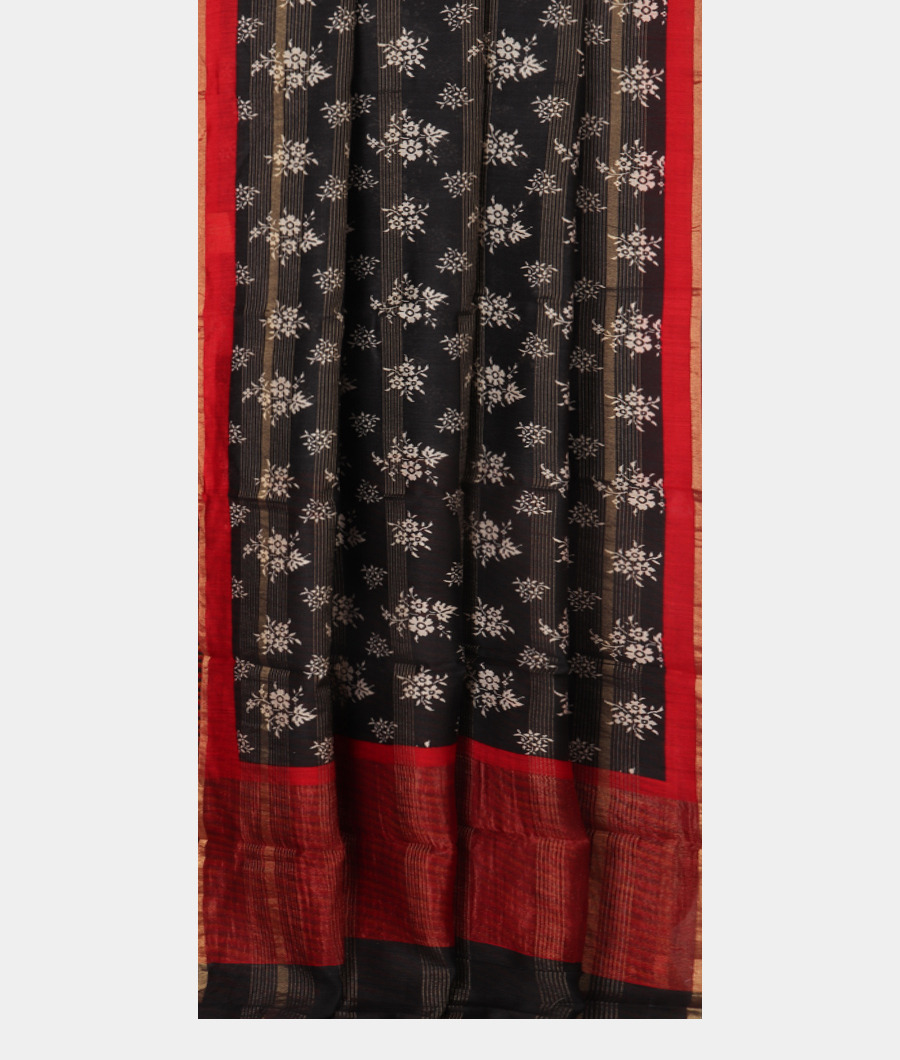 Black Soft Tussar Printed Saree T2674582