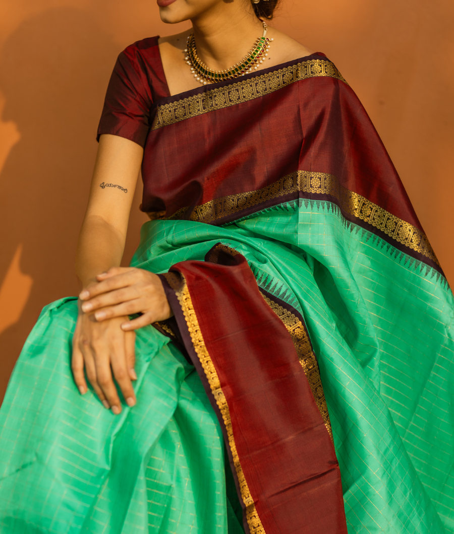 Aqua Green Handwoven Kanjivaram Silk Saree T3096722