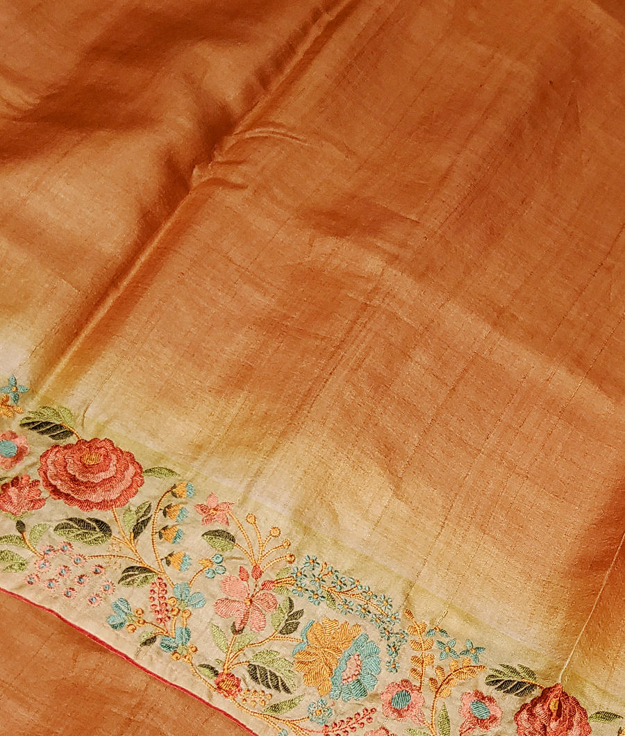 Rust Tussar Embroidery Saree T304818-image