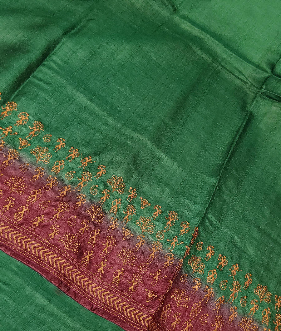 Green Tussar Embroidery Saree T315620-image