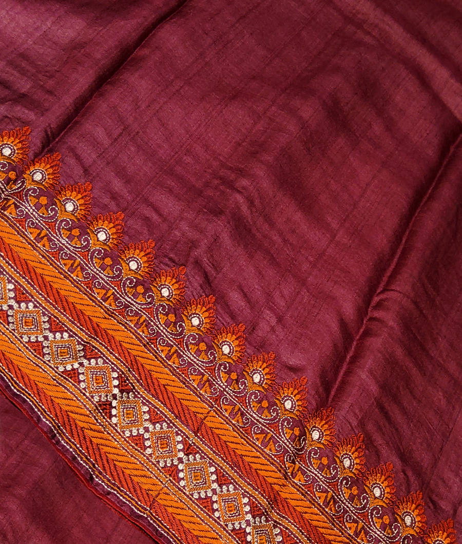 Burgundy Tussar Embroidery Saree T312921-image