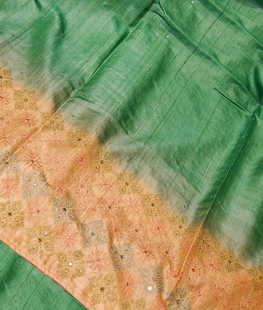 Green Tussar Embroidery Saree T317821-image