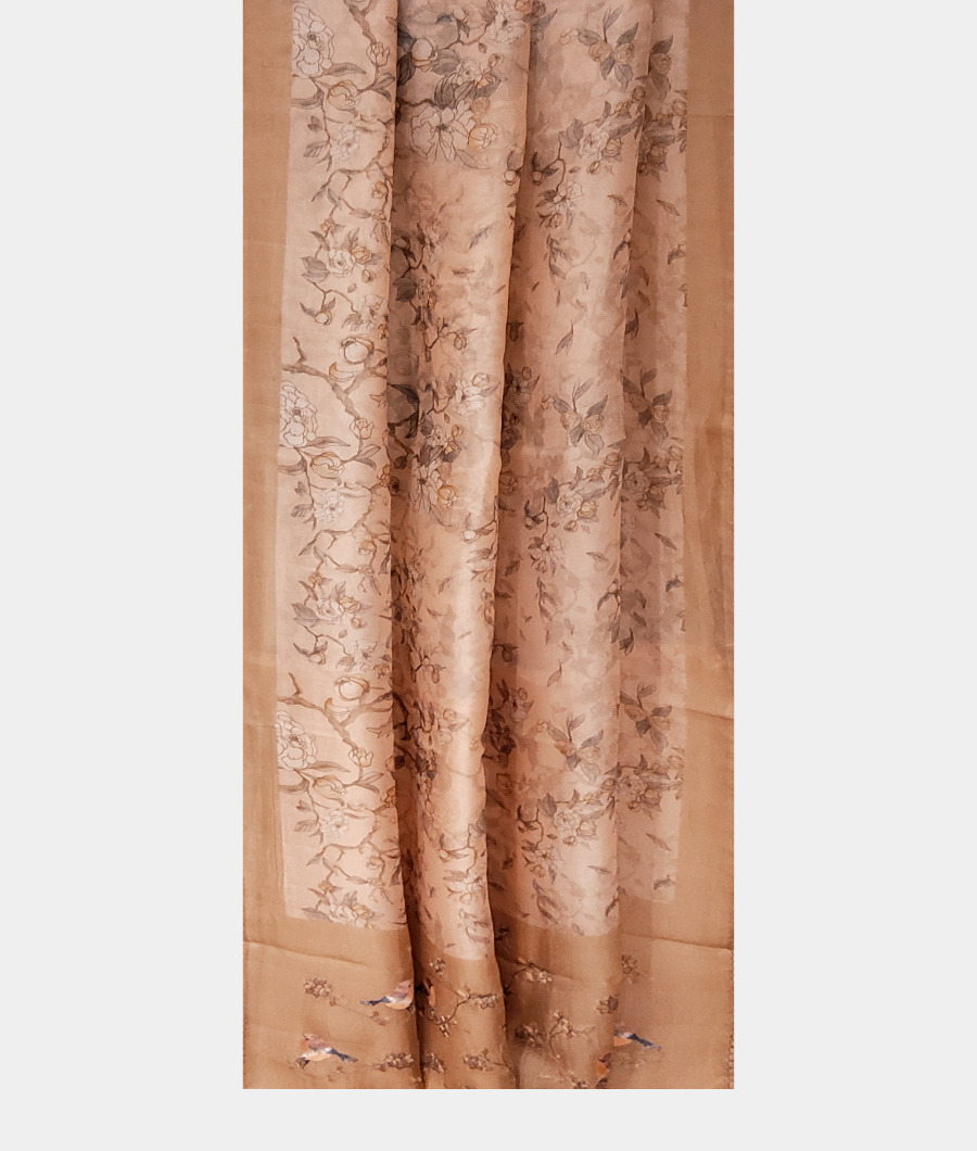 Cream Kora Organza Printed Saree T2913992