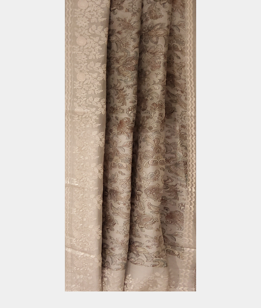 Grey Kora Organza Printed Saree T3000652