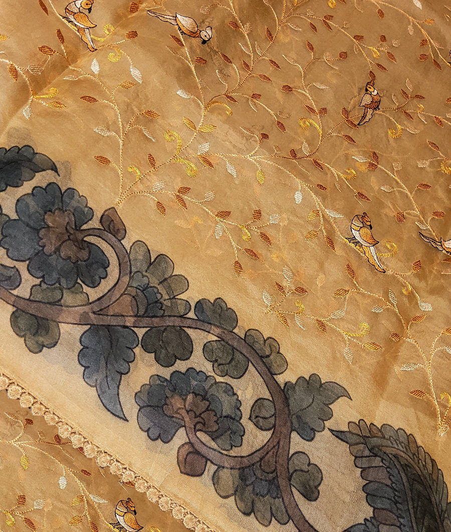 Yellowish Green Printed Organza T310030-image