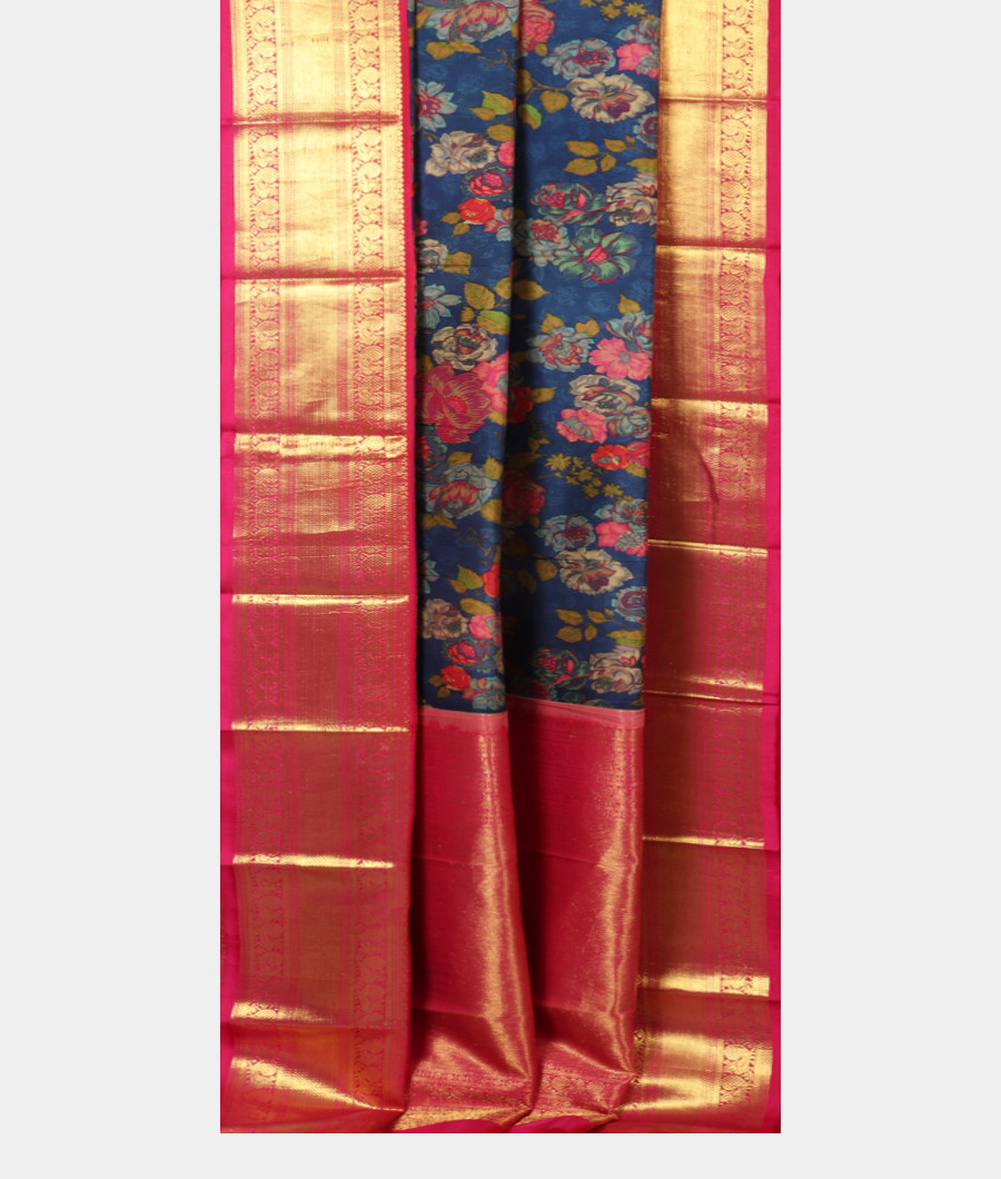 Blue Printed Kanjivaram Silk Saree T2878272