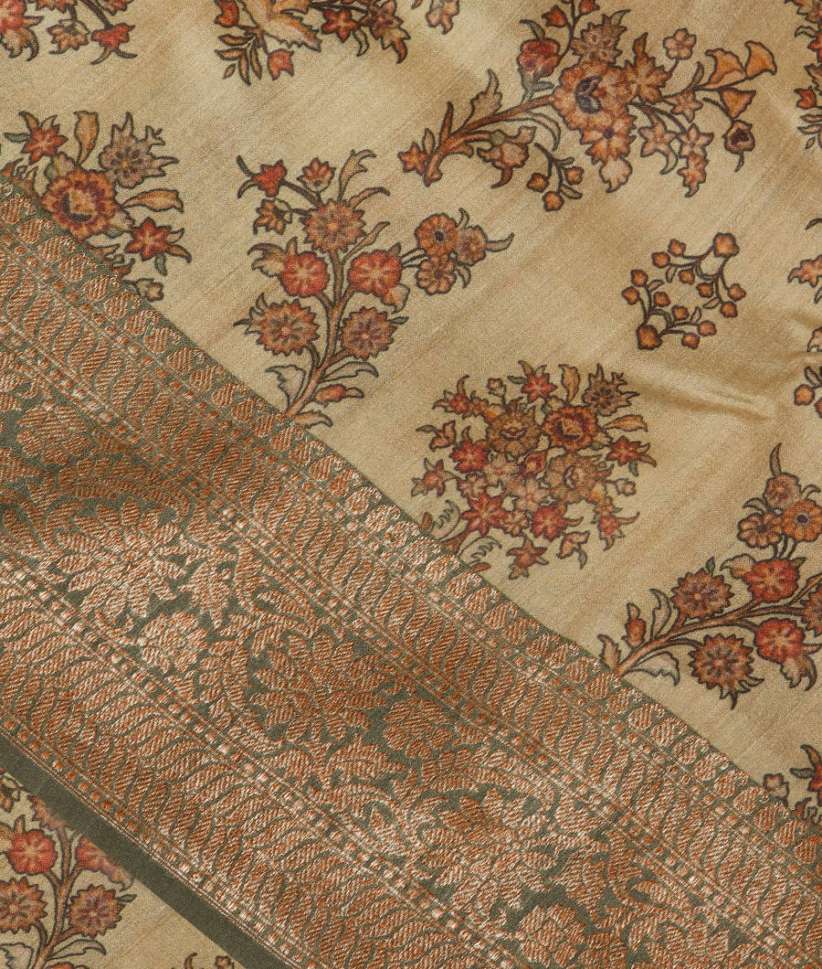 Beige Tussar Printed Saree T316294-image
