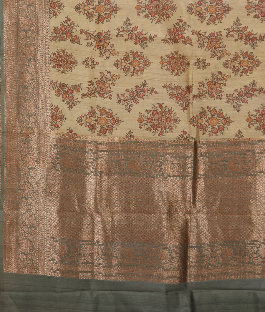 Beige Tussar Printed Saree T3162944