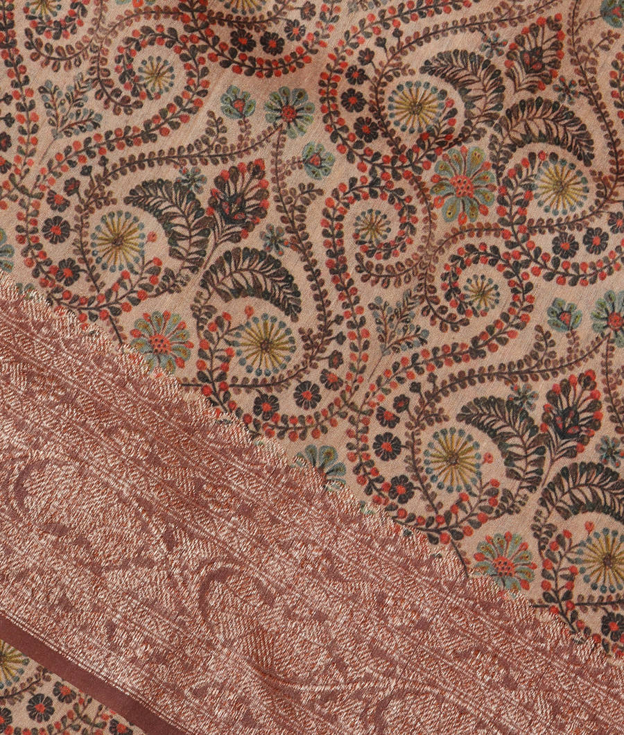 Pinkish Beige Tussar Printed Saree T316296-image