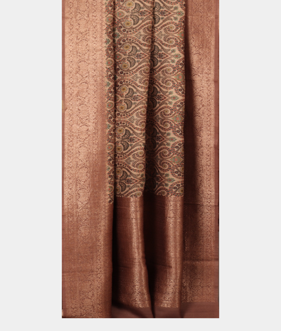 Pinkish Beige Tussar Printed Saree T3162962