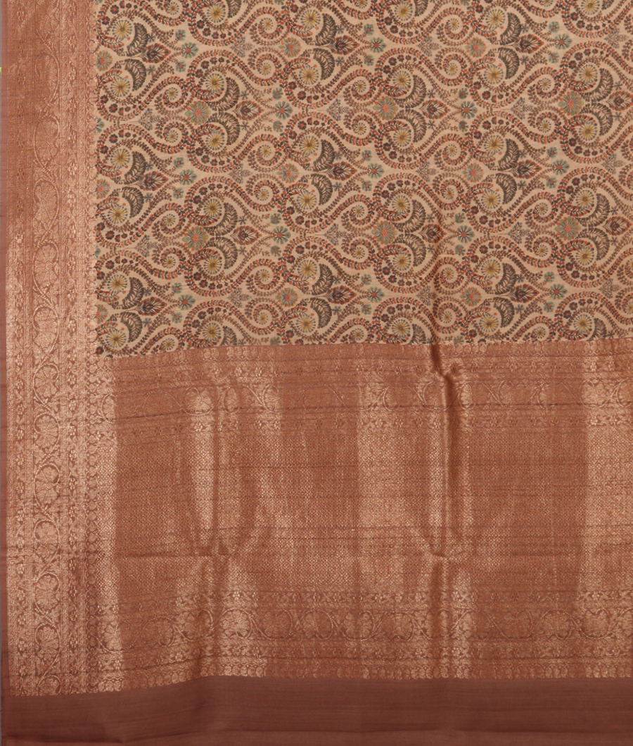 Pinkish Beige Tussar Printed Saree T3162964