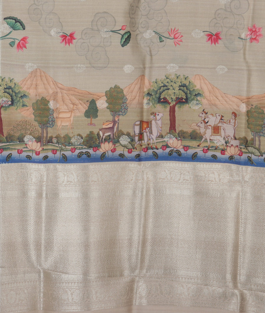 Grey Banaras Kathan Silk Saree T3203764