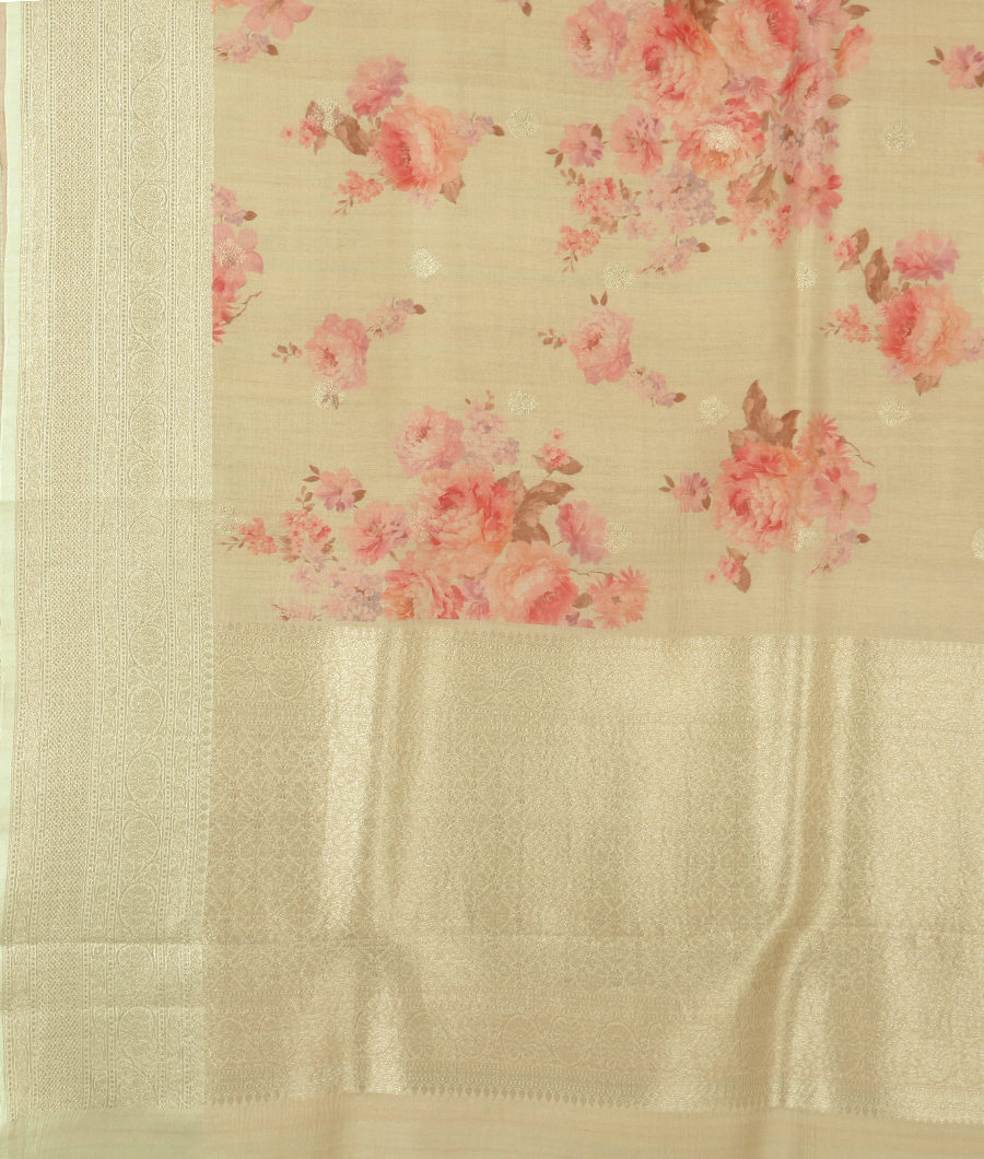 Beige Banaras Kathan Silk Saree T3203854