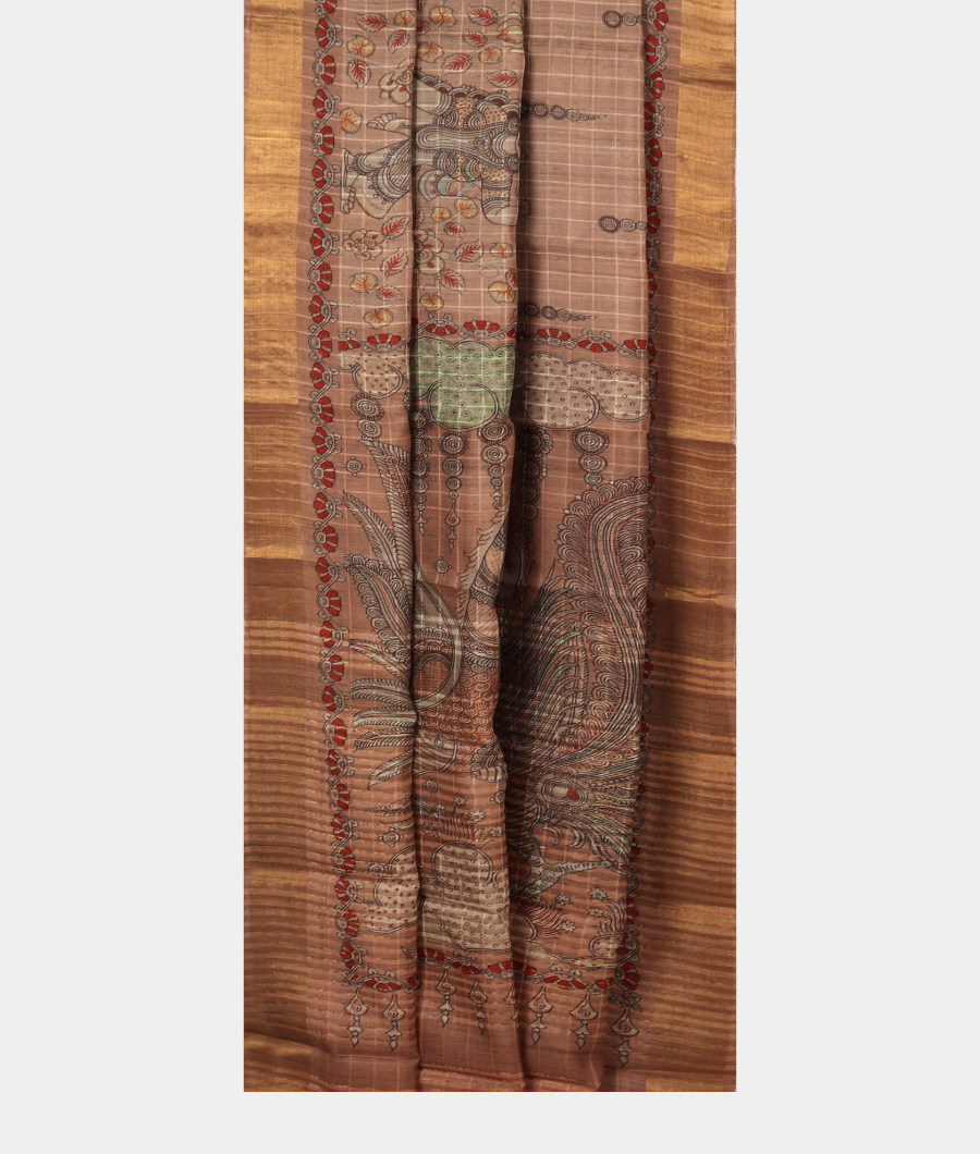 Pinkish Beige Tussar Printed Saree T3127992