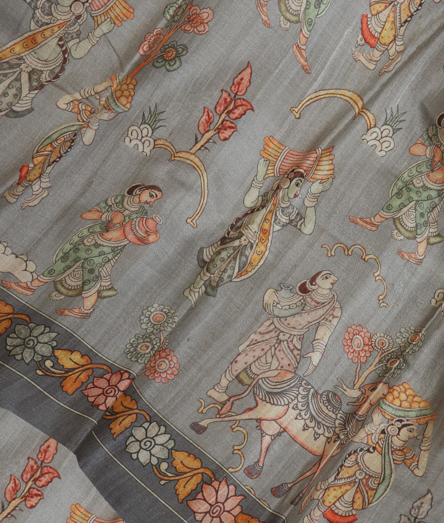 Grey Tussar Printed Saree T270440-image