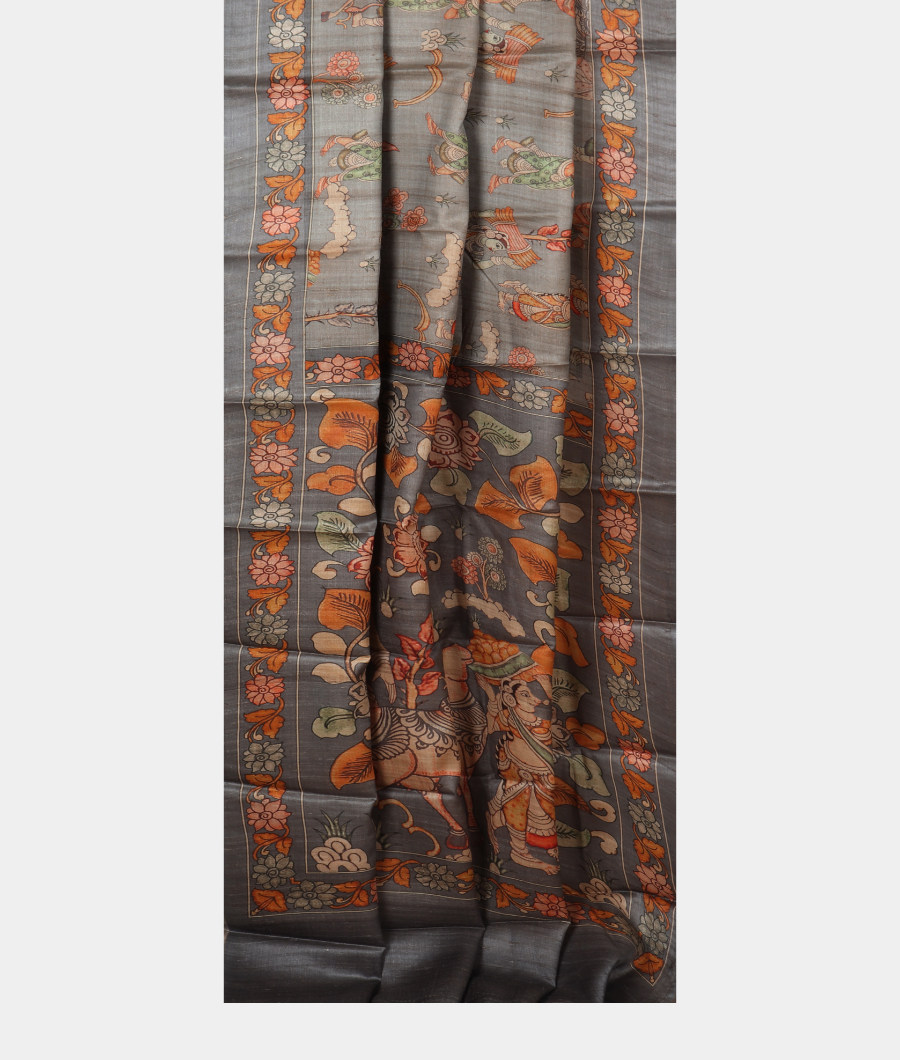 Grey Tussar Printed Saree T2704402