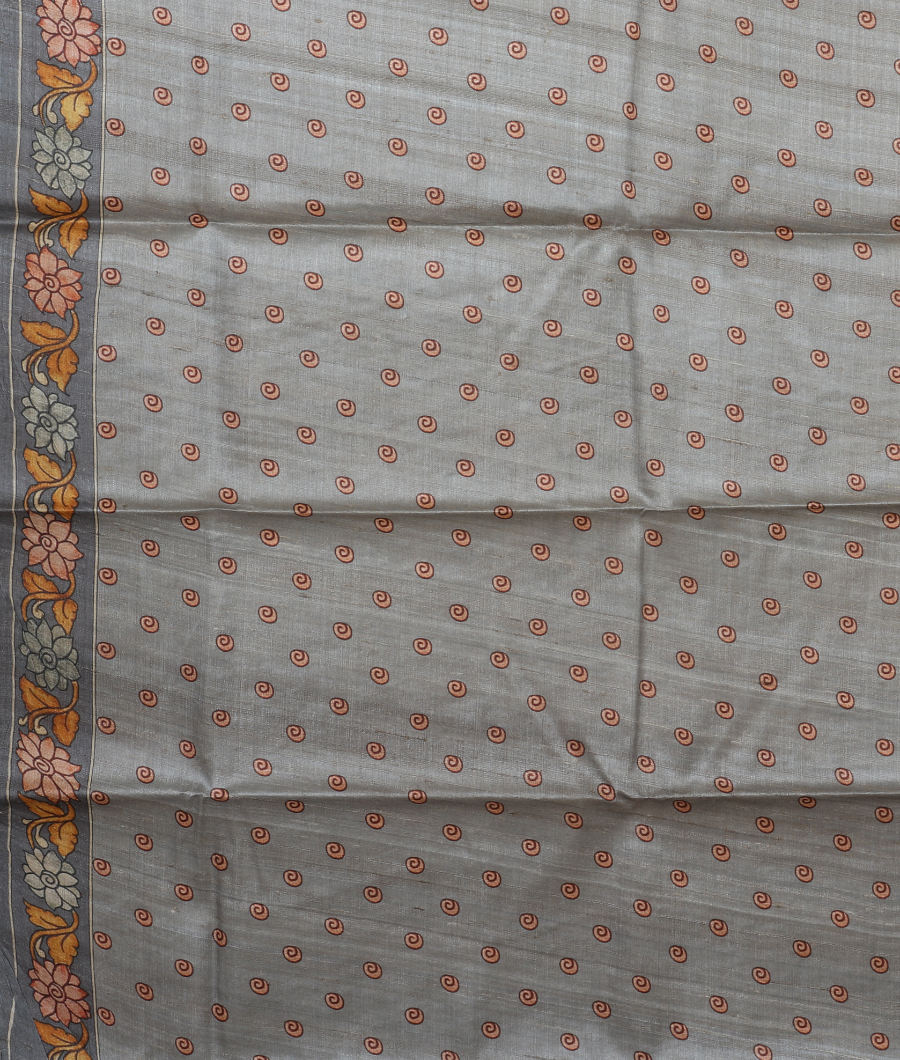 Grey Tussar Printed Saree T2704403
