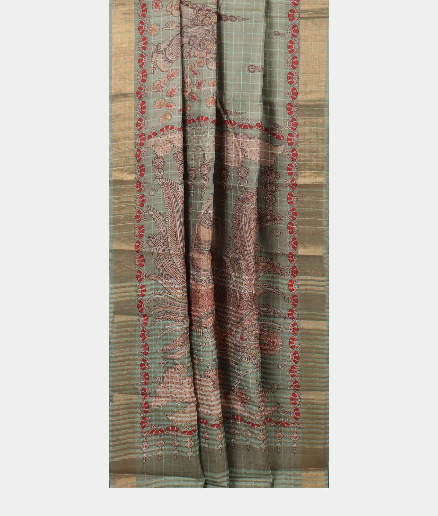 Green Tussar Printed Saree T3128002