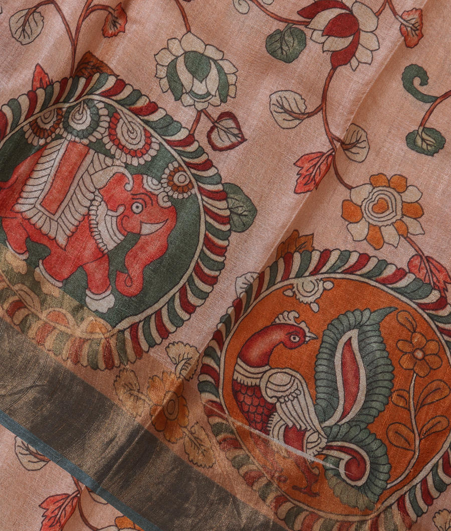 Pinkish Beige Tussar Printed Saree T290068-image