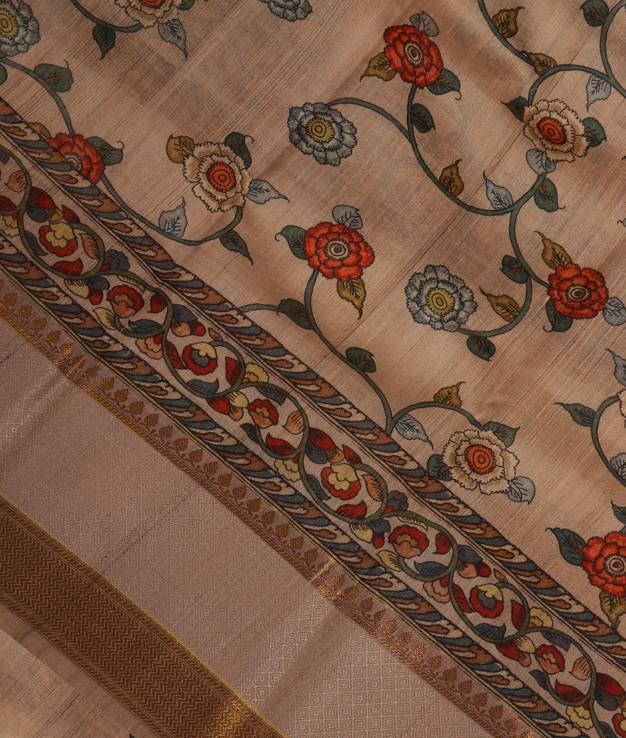 Beige Tussar Printed Saree T299508-image