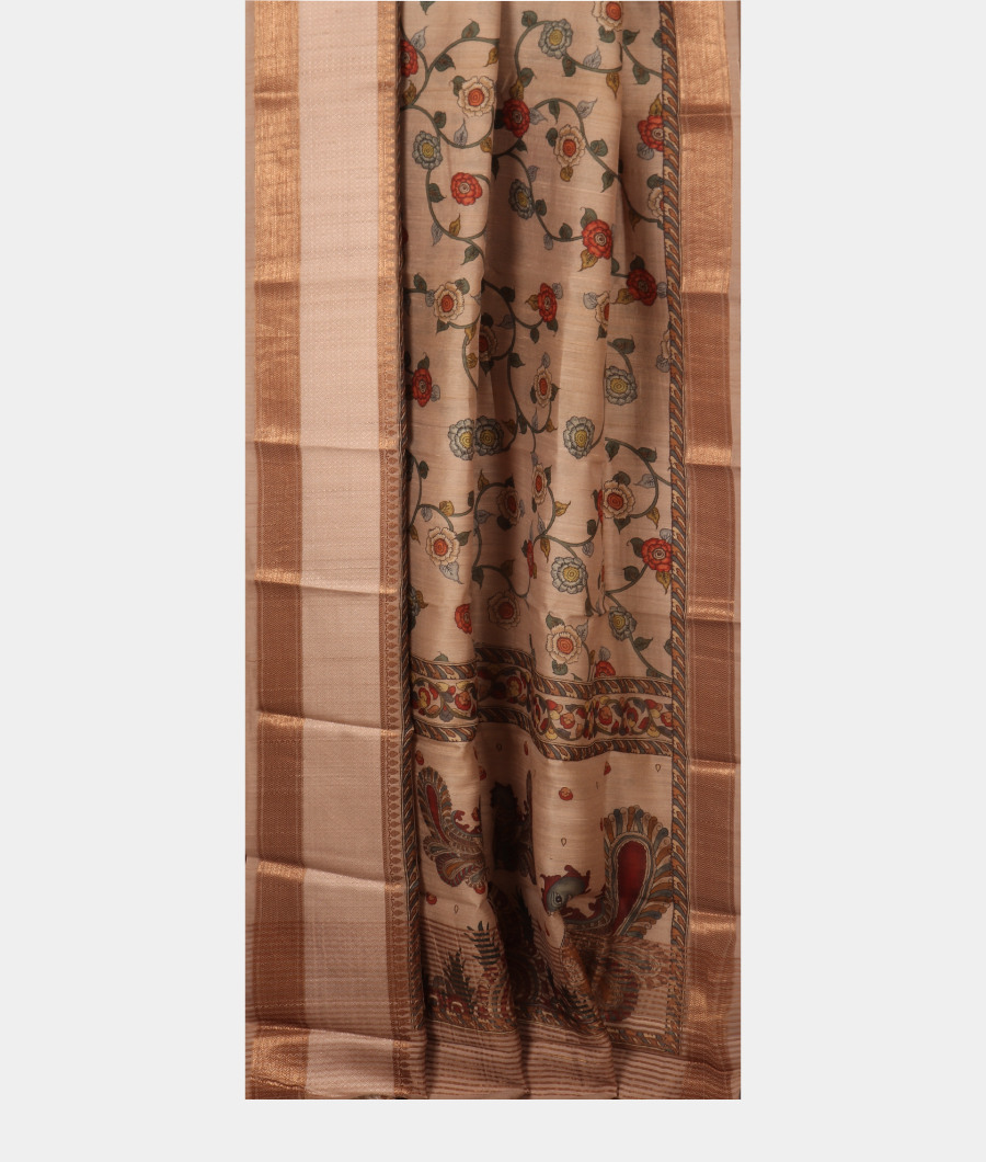 Beige Tussar Printed Saree T2995082