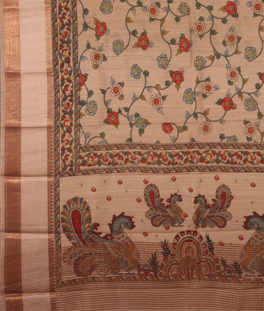 Beige Tussar Printed Saree T2995084
