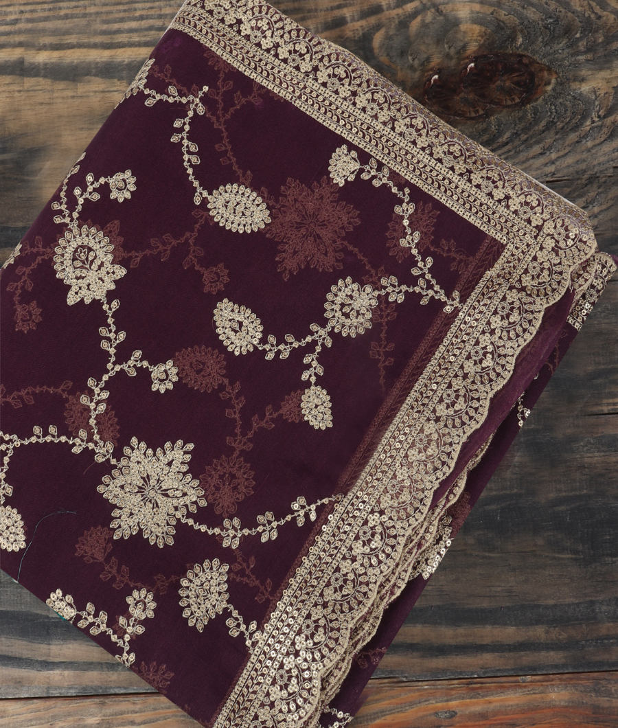 Purple Kora Organza Embroidery Saree T320239-image