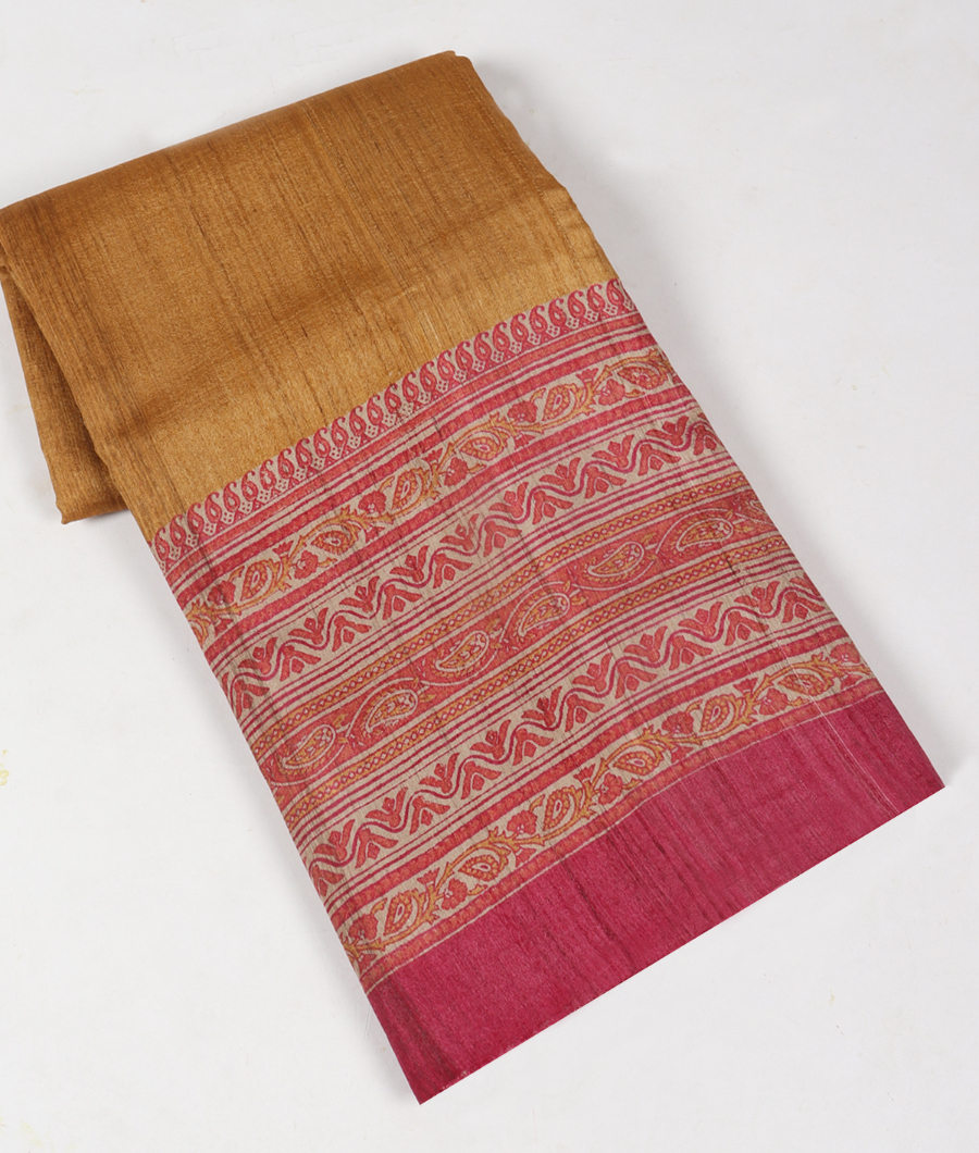 Dark Beige Tussar Printed Saree T321122-image
