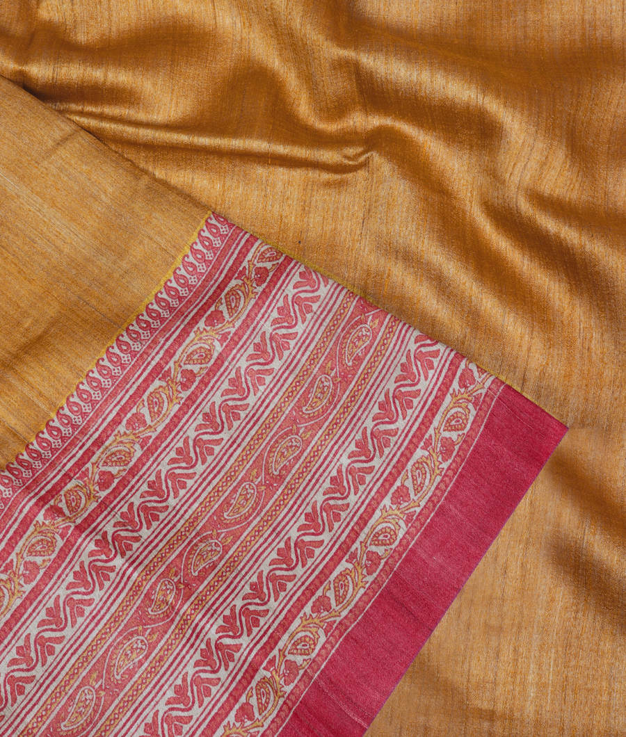 Dark Beige Tussar Printed Saree T3211224