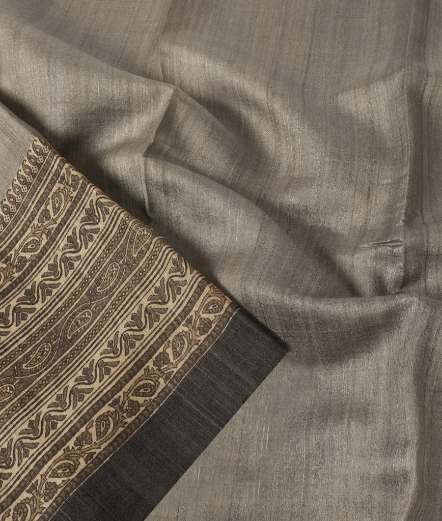 Grey Tussar Printed Saree T3211154