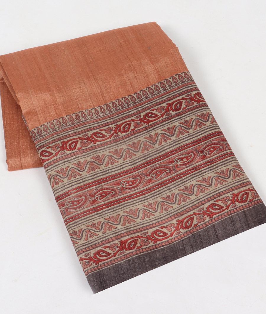 Salmon Pink Tussar Printed Saree T321116-image