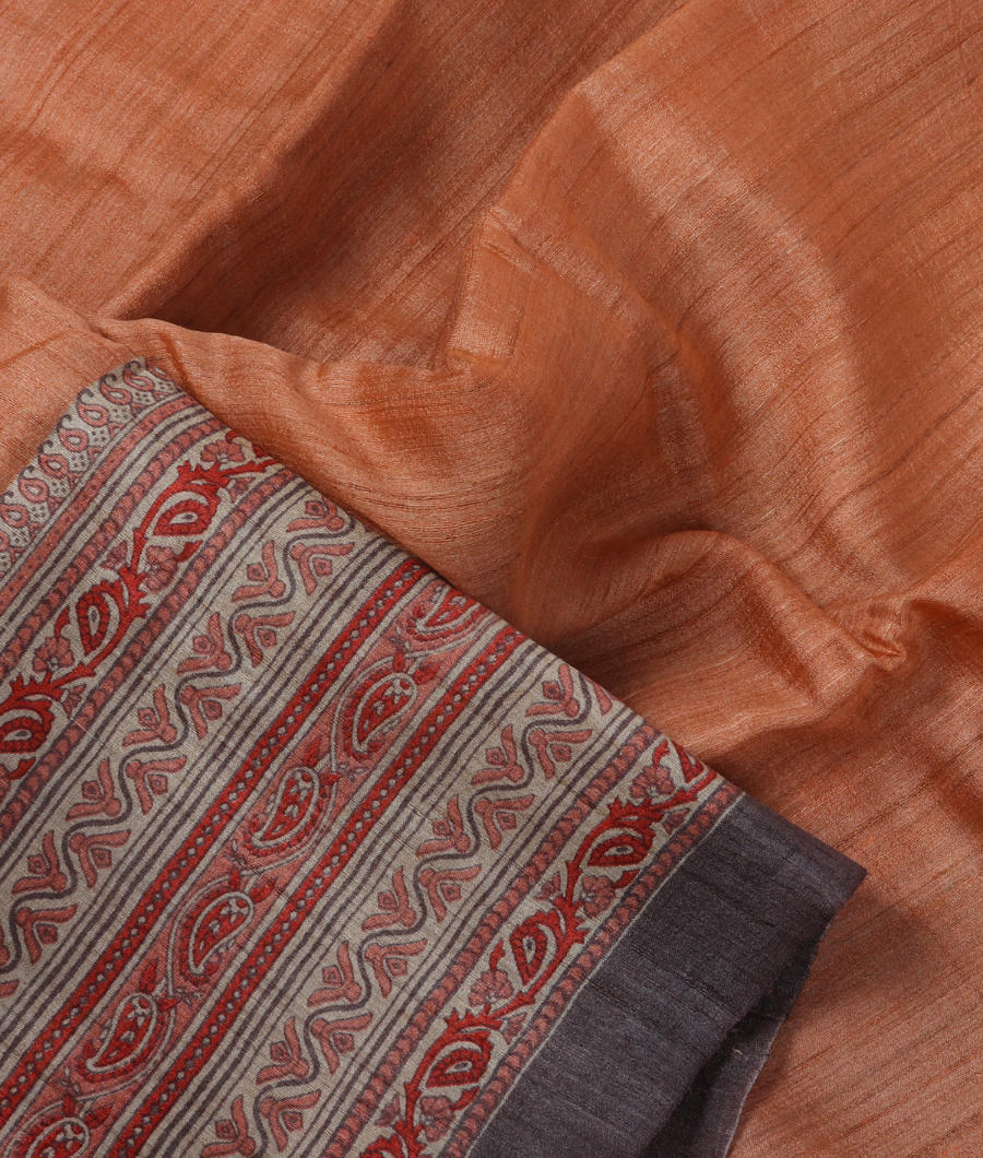 Salmon Pink Tussar Printed Saree T3211164