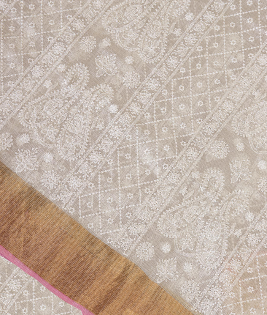 Off-White Silk Kota Embroidery Saree T317830-image
