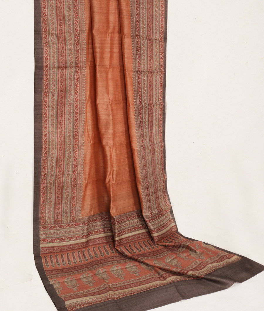 Salmon Pink Tussar Printed Saree T3211162