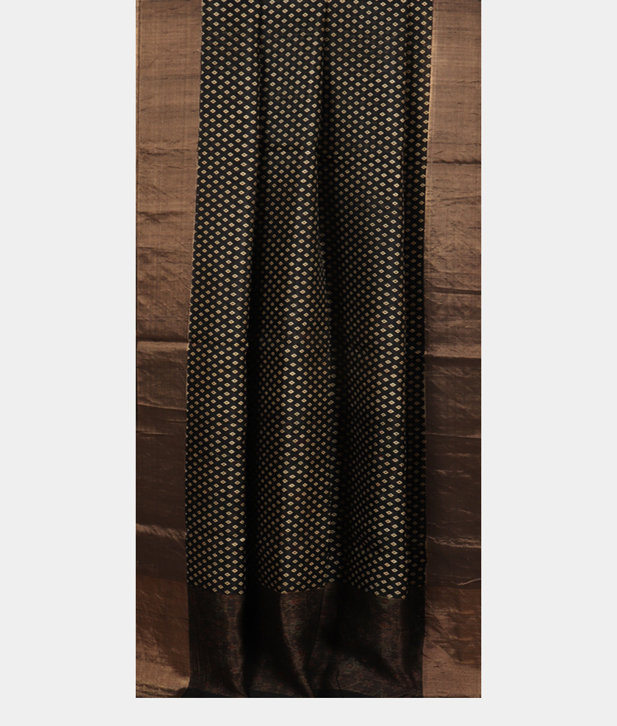 Black Printed Raw Silk Saree T3213422