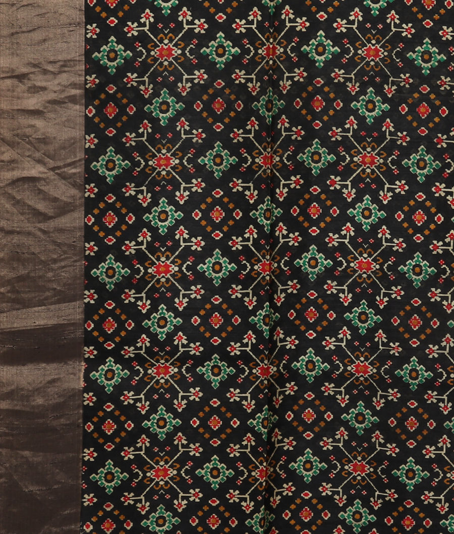 Black Printed Raw Silk Saree T3213423