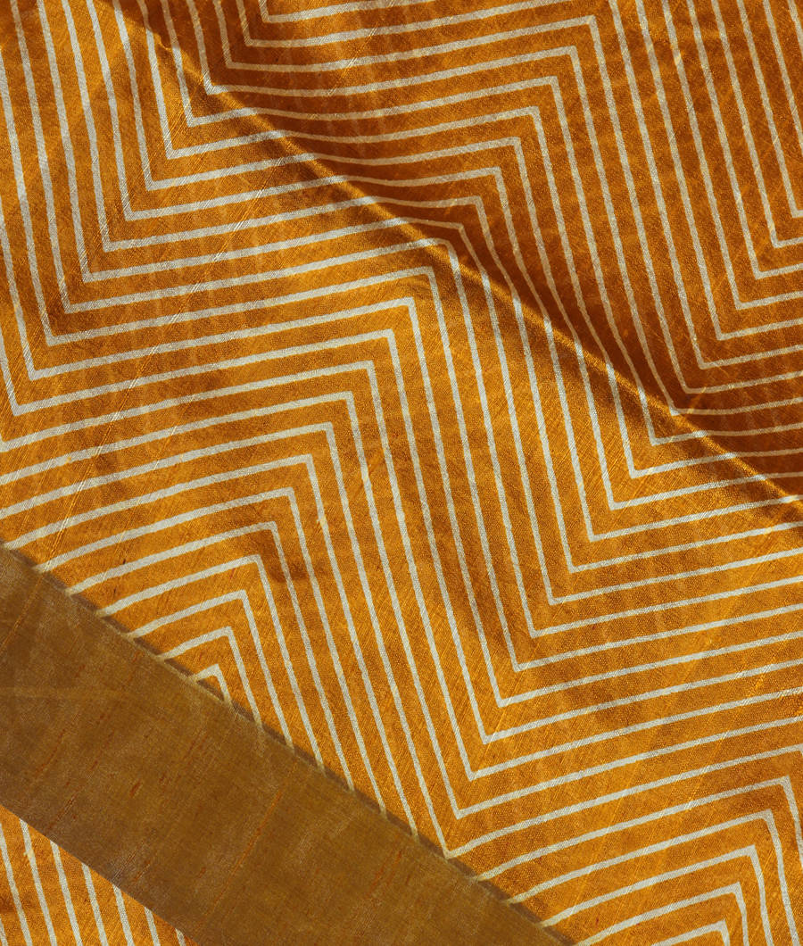 Mustard Yellow Printed Raw Silk Saree T321333-image