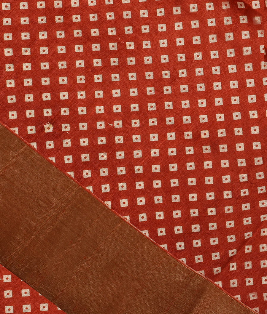Rust Printed Raw Silk Saree T321338-image