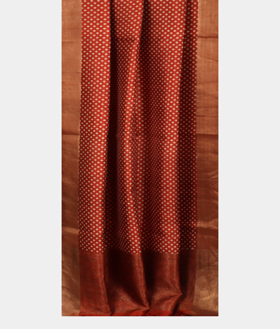 Rust Printed Raw Silk Saree T3213382