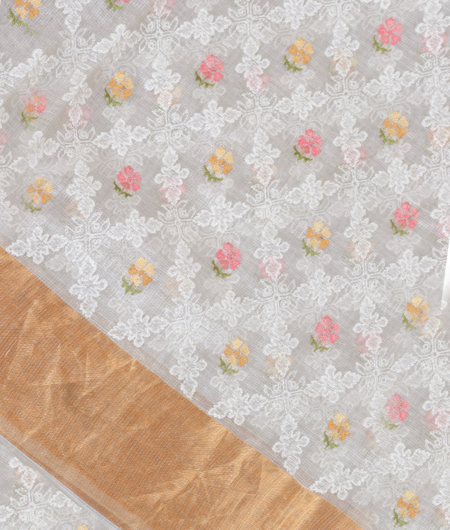 Off-White Silk Kota Embroidery Saree T288718-image