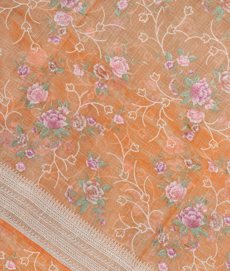 Beige Silk Kota Embroidery Saree T270109-image