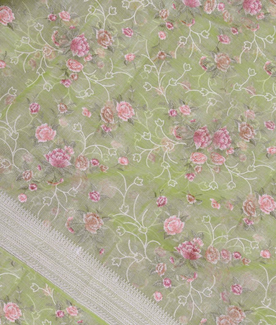 Green Silk Kota Embroidery Saree T270110-image