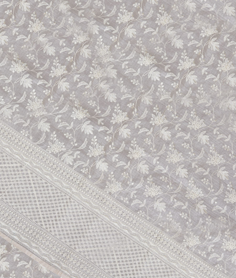White Silk Kota Embroidery Saree T284500-image