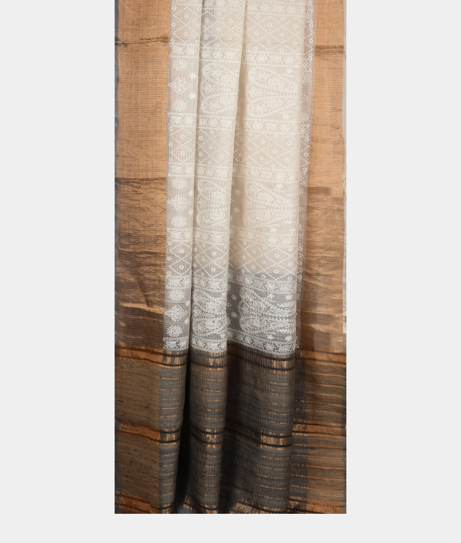 Off-White Silk Kota Embroidery Saree T3178332