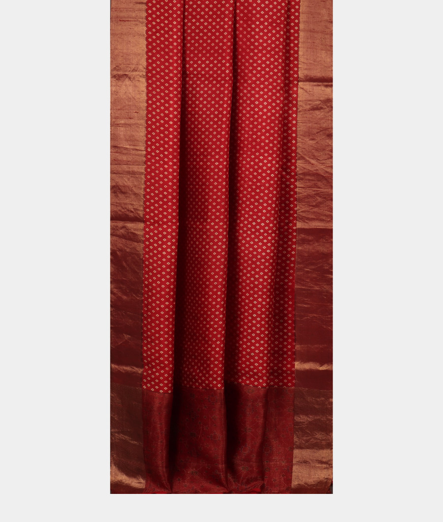 Red Printed Raw Silk Saree T3213362
