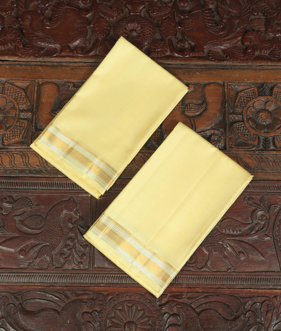 Yellow Handwoven Kanjivaram Silk Dhoti and Vastharam T221567-image