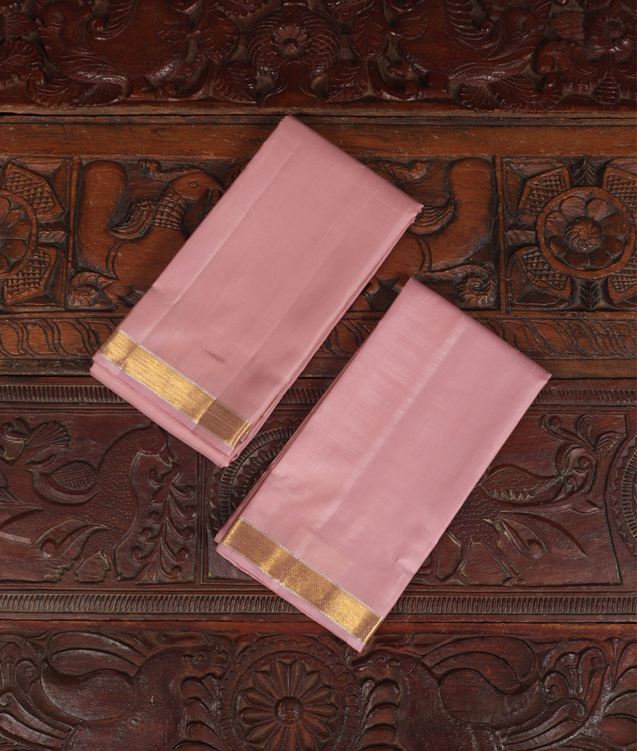 Pink Handwoven Kanjivaram Silk Dhoti and Vastharam T321241-image